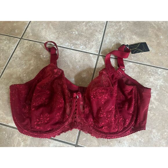 NWT Sirens 42H Sofia Lace Embroidered Side Support Bra Red - Picture 1 of 4